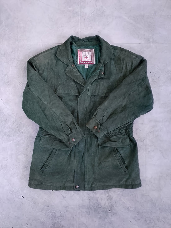 Vintage 90s Men's Suede Field Jacket - Forest Green