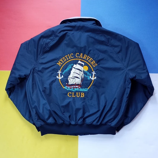 Vintage 90s Mystic Carvers Club Sailing Ship Keith Zip-Up Jacket Embroidered