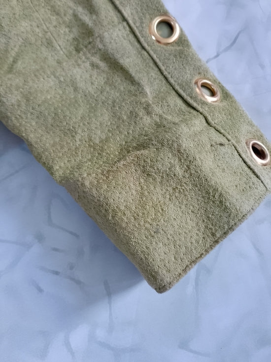 Aria Olive Green Suede Jacket with Gold Grommets