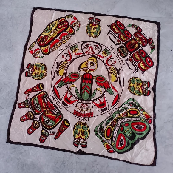 Vintage Native Canadian Haida Art Scarf Thunderbird Frog Fish Eagle Whale SILK