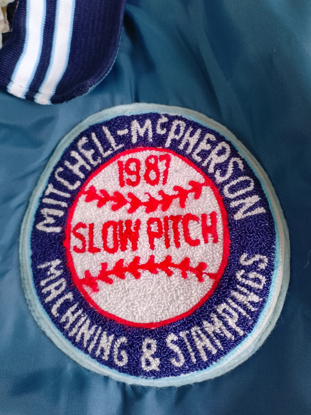 Vintage 1987 Slow Pitch Mitchell-McPherson Machining & Stampings Bomber Jacket