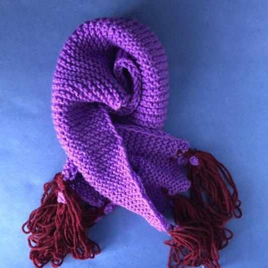 NWOT Vintage Hand-Knitted Made-in-Canada Colourful Purple Warm Scarf