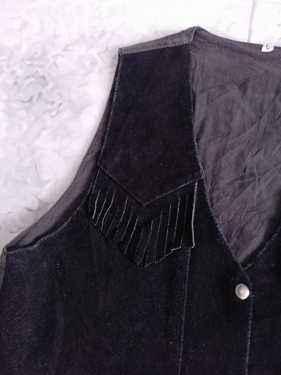 Vintage Black Suede Fringe Western Vest