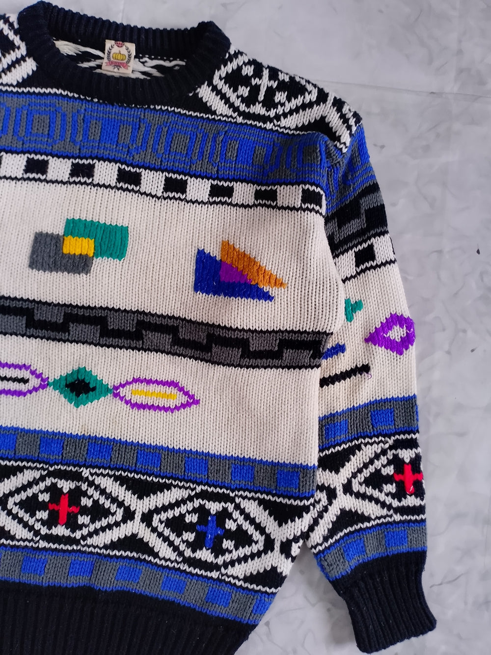 Vintage 80s Abstract Geometric Pattern Crewneck Sweater