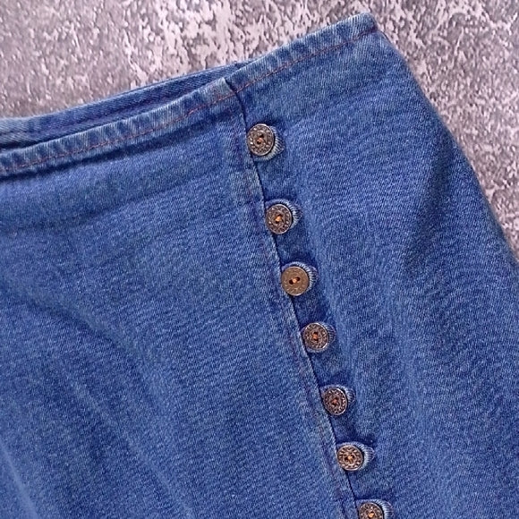 VINTAGE 90s Blue Denim Button-Down Skirt