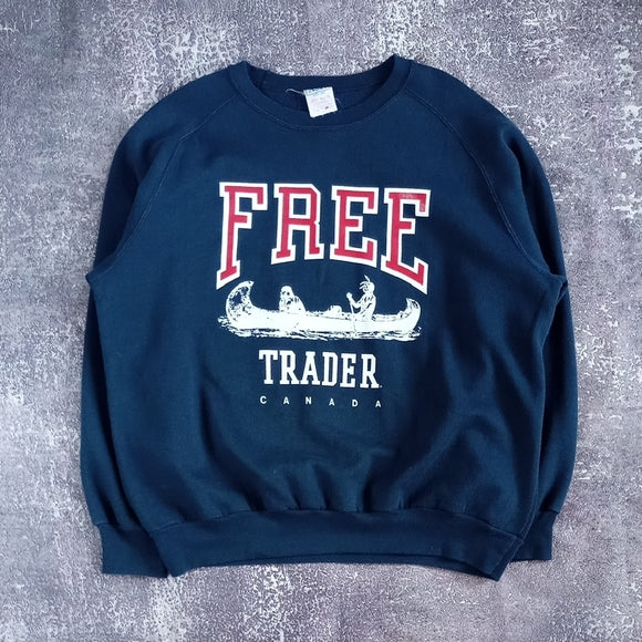 Vintage 90s FREE TRADER CANADA Indigenous in Canoe Graphic Crewneck Sweater