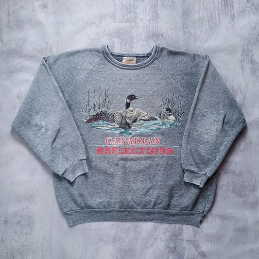 Vintage 90s Canada Reflections Loon Distressed Crewneck Sweater
