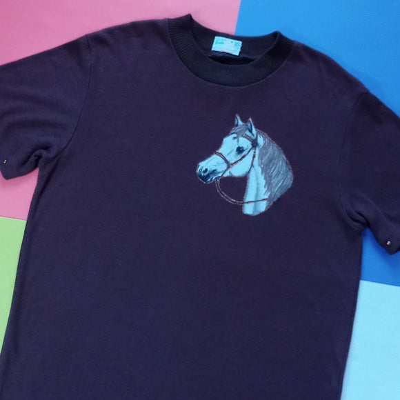 Vintage 90s Horse Patch Handmade By Mildred Holloway Single Stitch T-Shirt