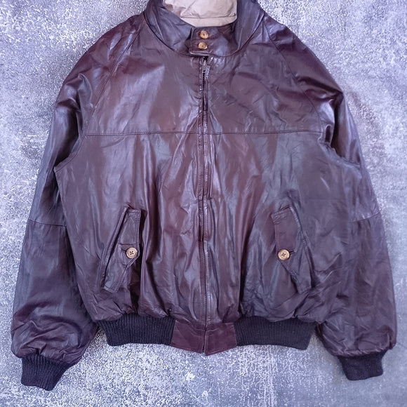 Vintage 80s Leather Bomber Jacket Reversible Made In Hong Kong