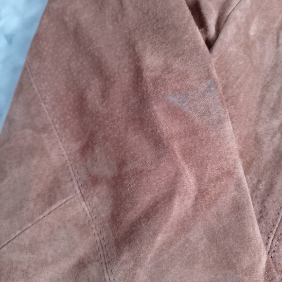 Vintage Leather Suede Zip-Front Jacket - Brown Jessica
