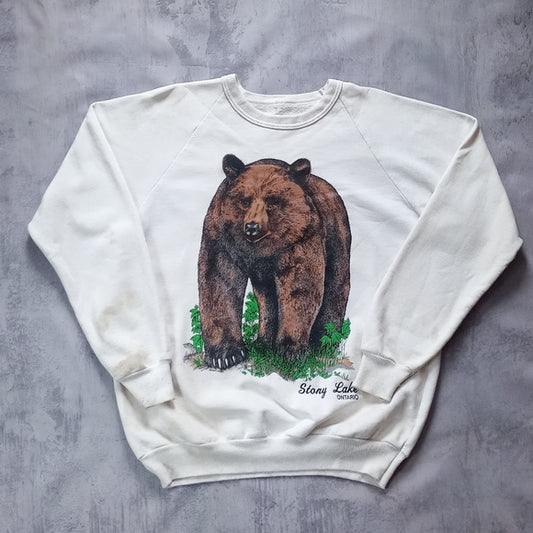 Vintage 90s Big Bear Pig Print Stoney Lake Ontario Crewneck