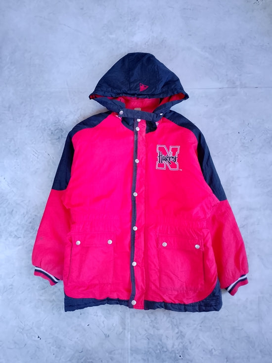 Vintage 90s Nebraska Huskers Hooded Jacket Starter Style Mighty Mac