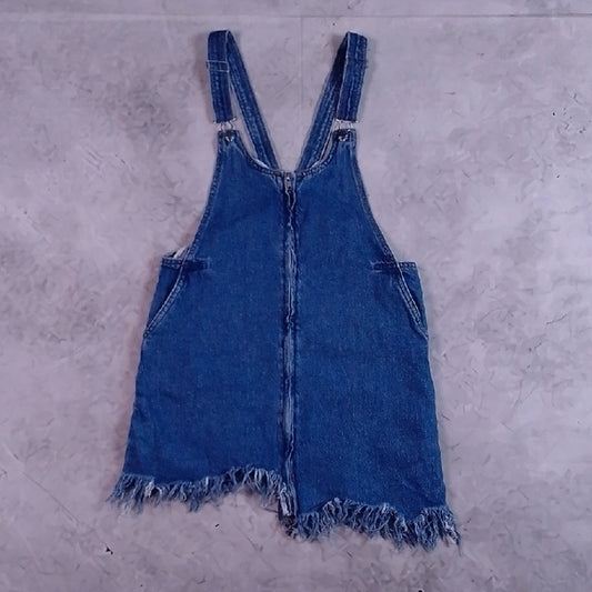 Zarra Denim Overall Dress with Frayed Hem