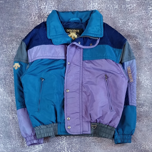 Vintage 90s Descente Funky Colour Block Winter Jacket Two-Tone Purple Blue