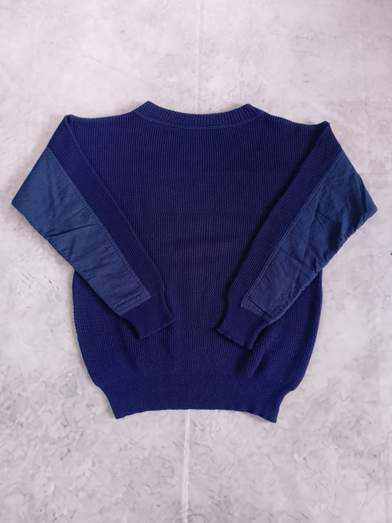 Vintage 90s Navy Blue Mixed-Media Sweater VIA FARINO