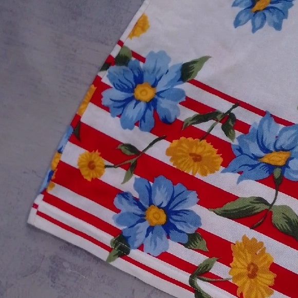 Vintage 90s FALLING FLOWERS FLORAL Shirt with Red Stripes