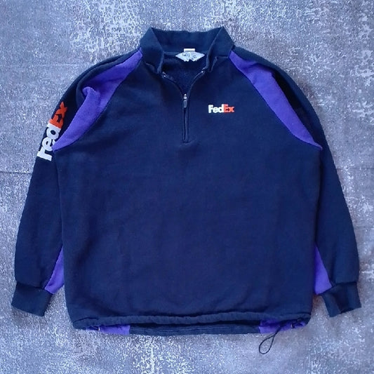 Vintage FedEx Men's Black and Purple Zip-Up Sweater Stan Herman
