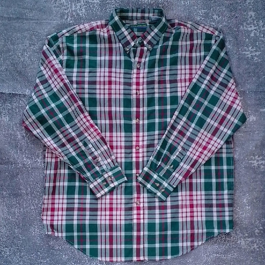Vintage 90s GRENADIER Green and Red Plaid Button Down Shirt UNISEX