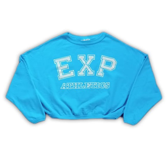 Vintage 90s Crop Top High Crewneck Sweater Blue