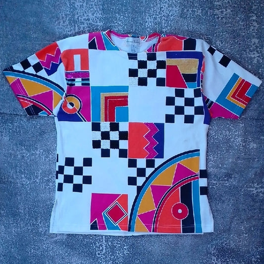 Vintage '90s  Bejewelled Colorful Geometric Graphic T-Shirt