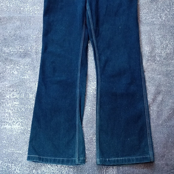 VINTAGE 90s SILVER JEANS DENIM FLARED OVERALLS BIB