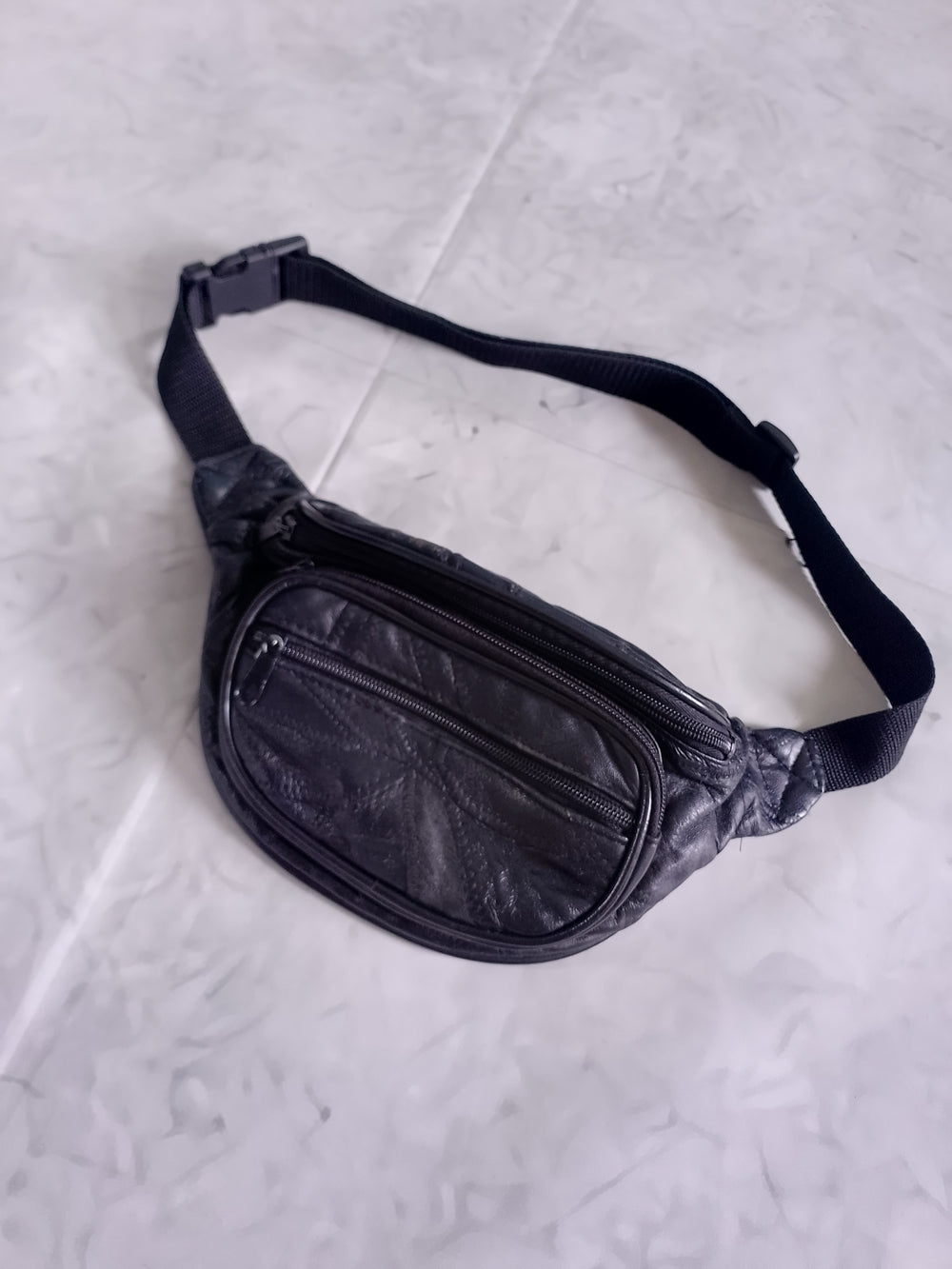 Vintage Black Leather fanny Pack Waist Bag UNISEX