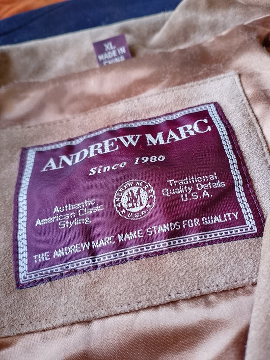 ANDREW MARC Classic Suede Blazer in Camel Brown Leather