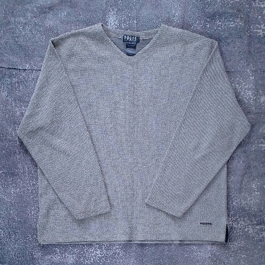 VINTAGE 90s Roots Heather Gray V-Neck Men's Sweater