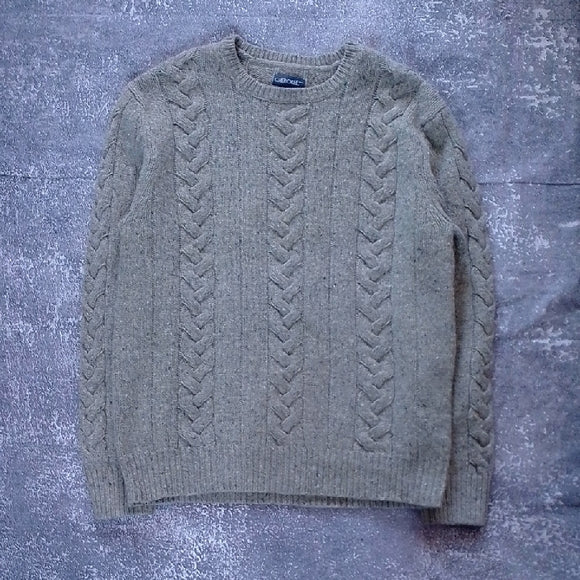 VINTAGE 90s Cherokee Lambs Wool Men's Gray Cable Knit Sweater