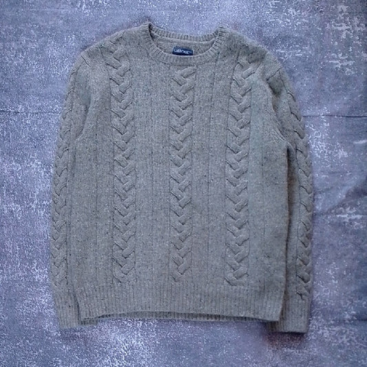 VINTAGE 90s Cherokee Lambs Wool Men's Gray Cable Knit Sweater