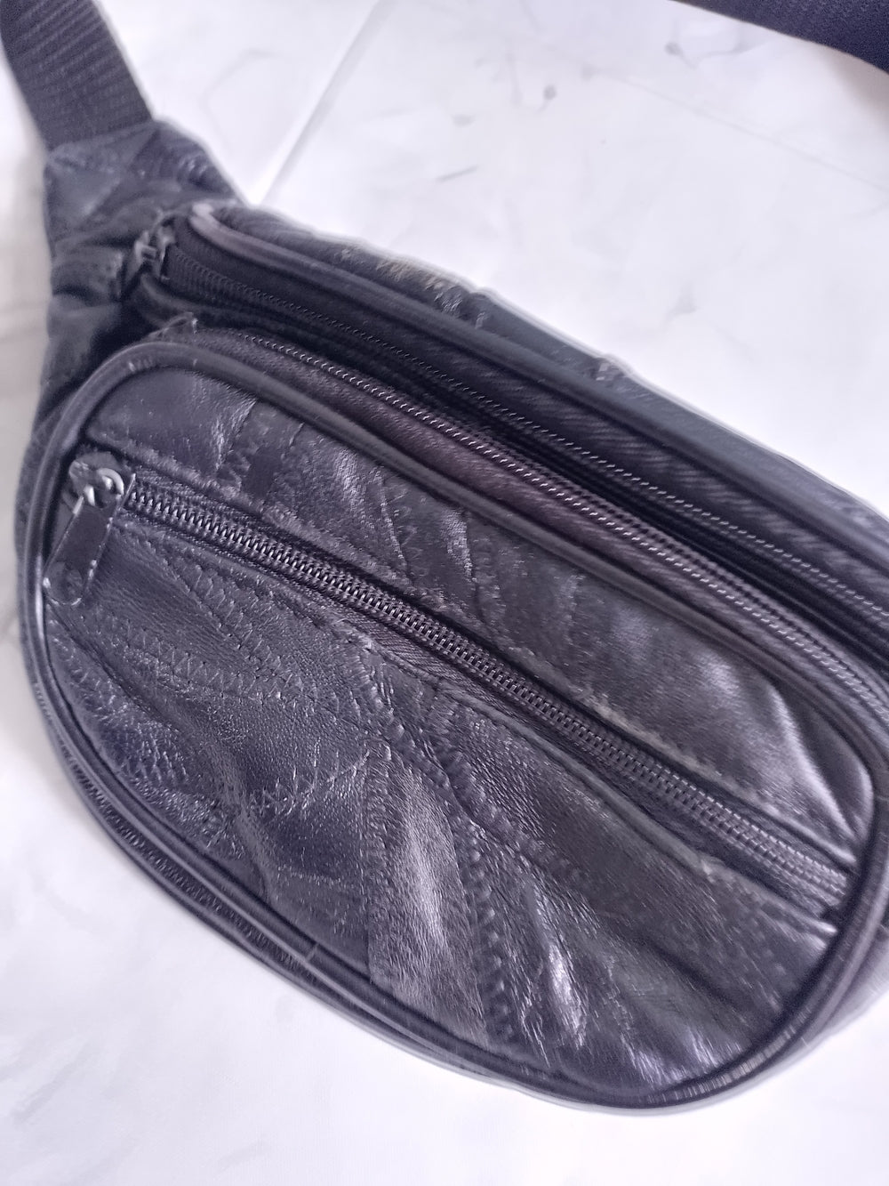 Vintage Black Leather fanny Pack Waist Bag UNISEX