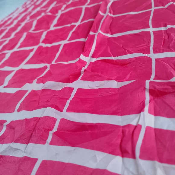 Vintage Style British Silk Handkerchief Scarf Red White Grid Pattern 26”