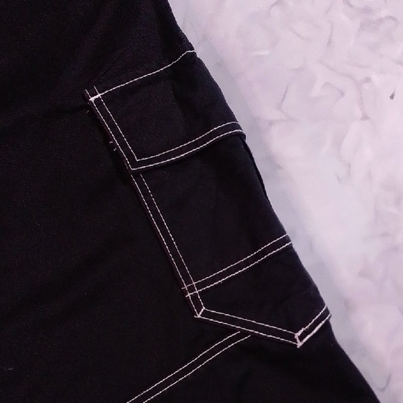Stylish Modern Black Denim Overalls with White Stitching Workwear