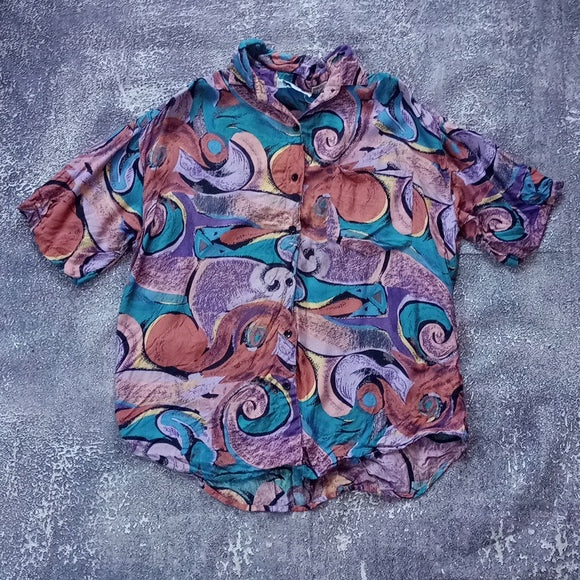 Vintage 90s Picasso Style Funky Pattern Button-Up Shirt UNISEX