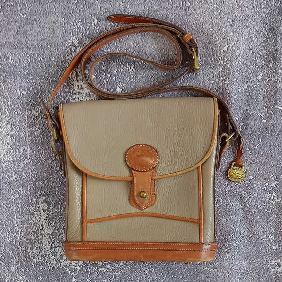 Vintage 1980s Dooney & Bourke Tan and Brown Leather Crossbody Bag