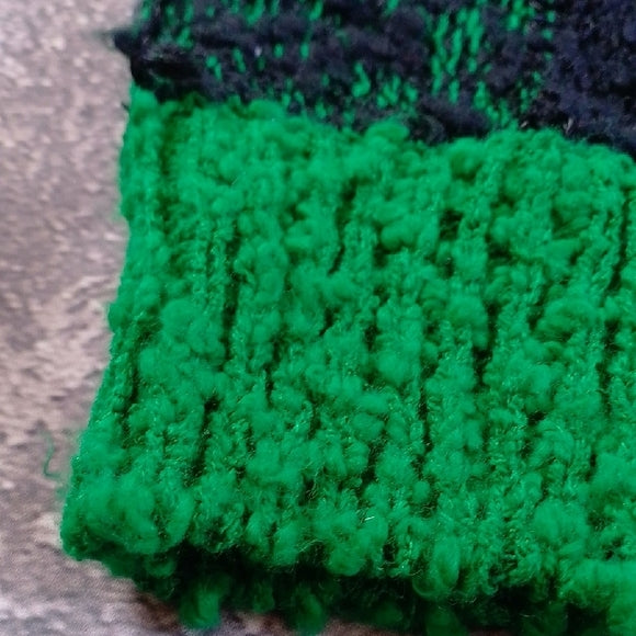 VINTAGE 90s Big Fluffy Wide Arms Green and Black Striped Sweater