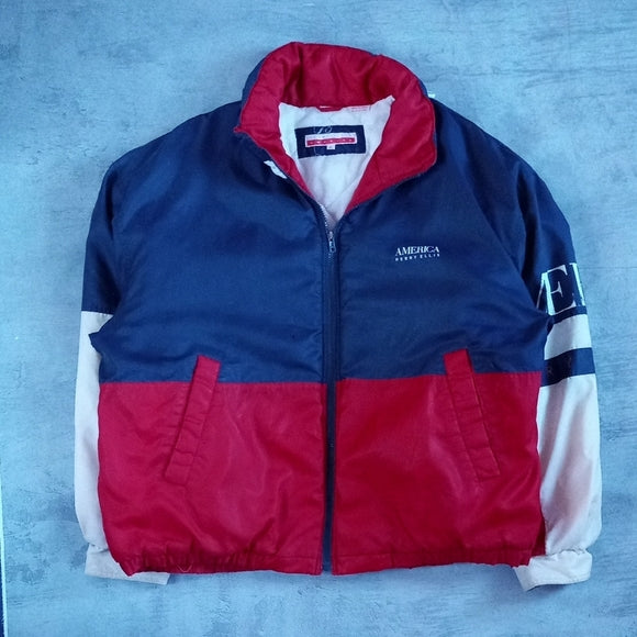 Vintage 90s PERRY ELLIS AMERICA FLAG STYLE COlOUR BLOCK PUFFY JACKET UNISEX