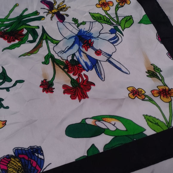 Floral Print Scarf with Black Border
