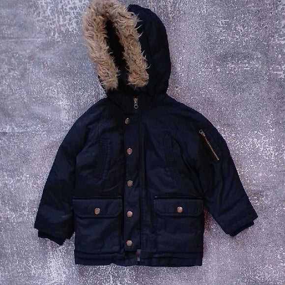 baby GAP Kids Black Hooded Jacket with Faux Fur Trim