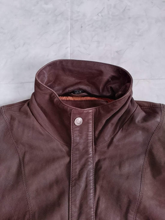 VINTAGE Brown Leather Bomber Jacket EXPRESSIONS WORWIDE