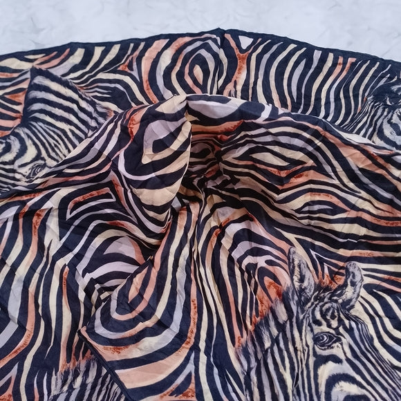 Vintage Zebra Print Silk Scarf 29in 4 Zebra Heads Animal Print Retro Accessory