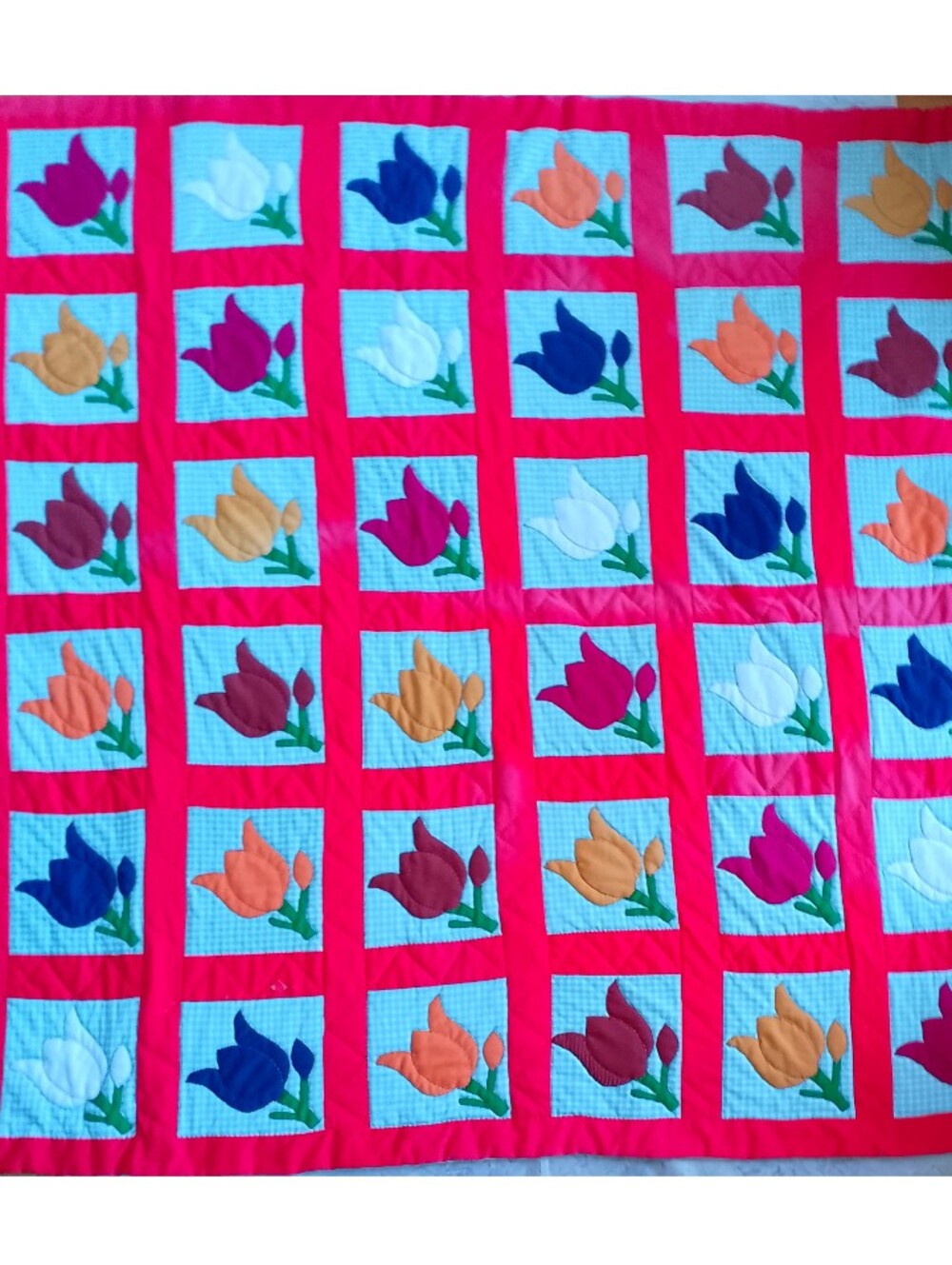 Vintage Tulip Floral Handmade Quilt Patchwork