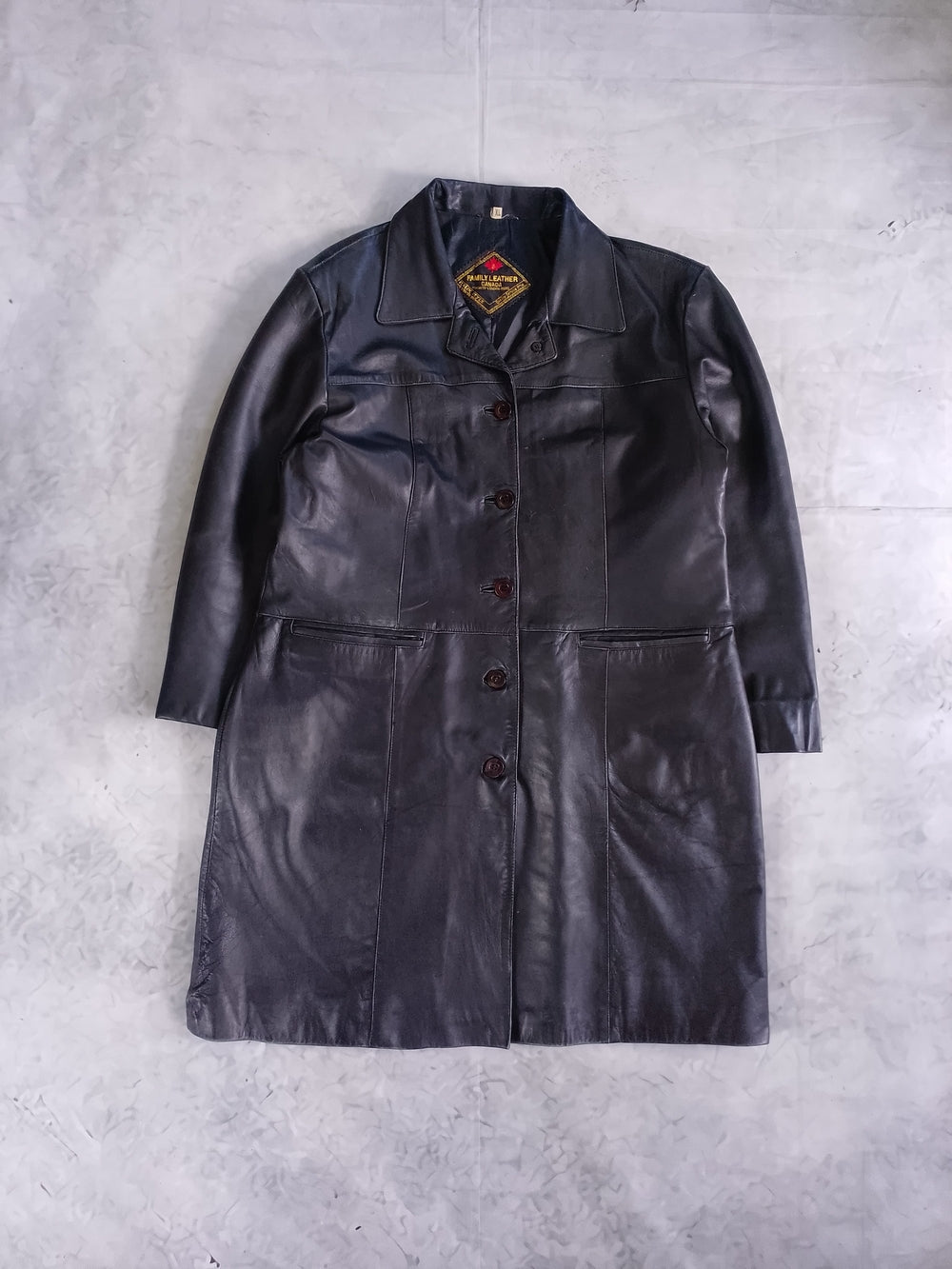 Vintage Classic Black Leather Trench Coat