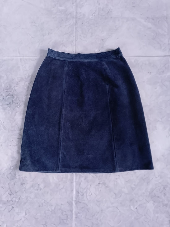 Vintage 90s SUEDE Classic Navy Mini Women's Skirt OPERA