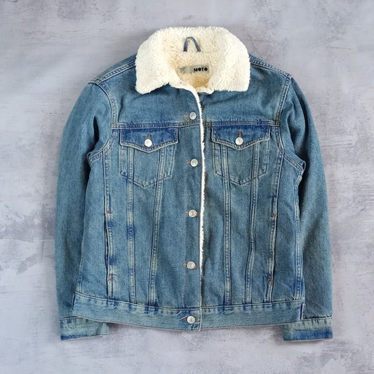 TOPSHOP MOTO SHERPA JACKET DENIM