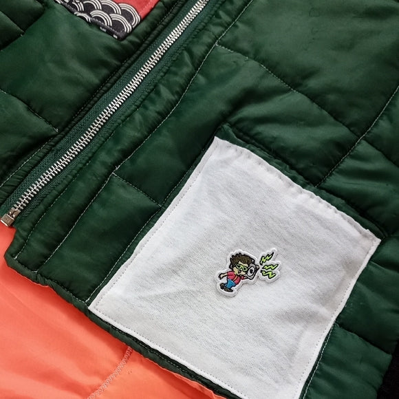 Vintage CUSTOM Green Quilted Vest with Dragon Embroidery