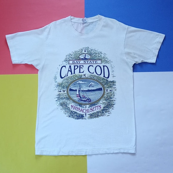 Vintage 90s Bay State Cape Cod Massachusetts Graphic Single Stitch T-Shirt