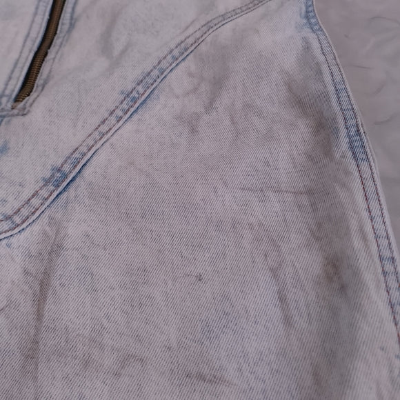 Vintage 90s SANTANA Denim Overalls Shorts Workwear ACID WASH Chain Zipper Detail