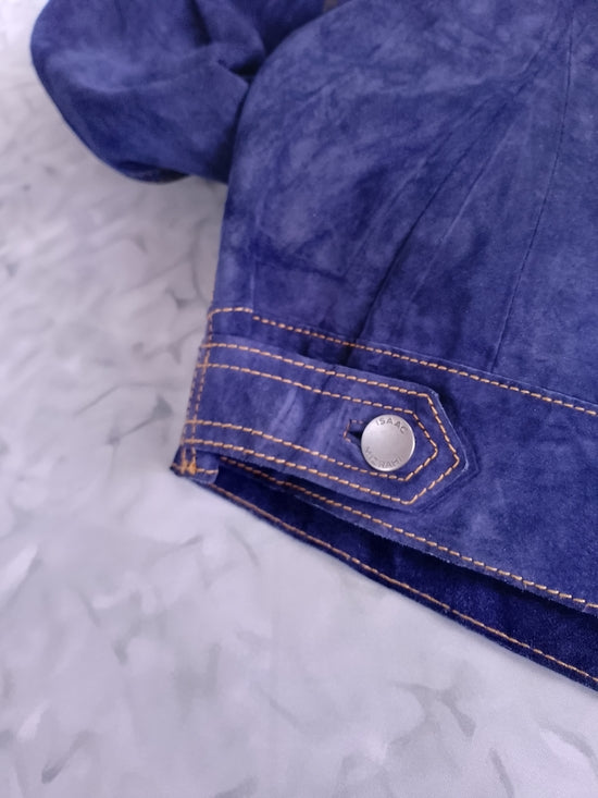 ISAAC MIZRAHI Suede Trucker Jacket in PURPLE