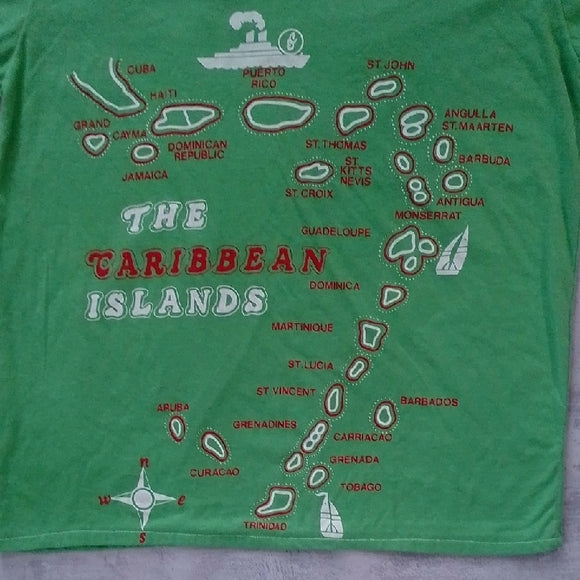 Vintage '90s The Caribbean Islands Graphic T-Shirt SINGLE STITCH V-NECK